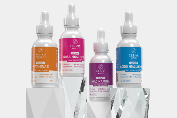 Render 3D de sérum para Clear Beauty